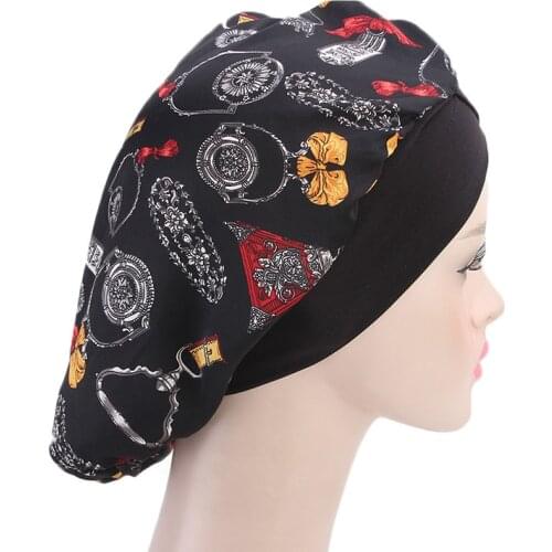 1pc Nightcap Long Hair Soft Smooth Adjustable Wide Side Nightcap Sleeping Cap Rubber Sleeping Cap for Home Salon