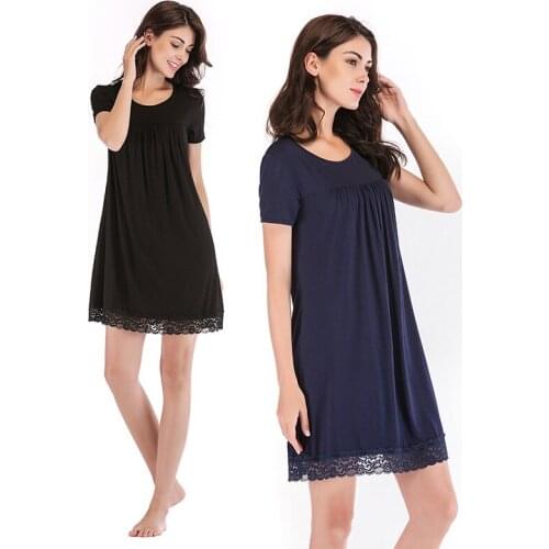 Spring and Summer New Womens Loose Home Wear Short-sleeved Lace Stitching Nightdress Sleepwear Women Sleep Tops Nightwear