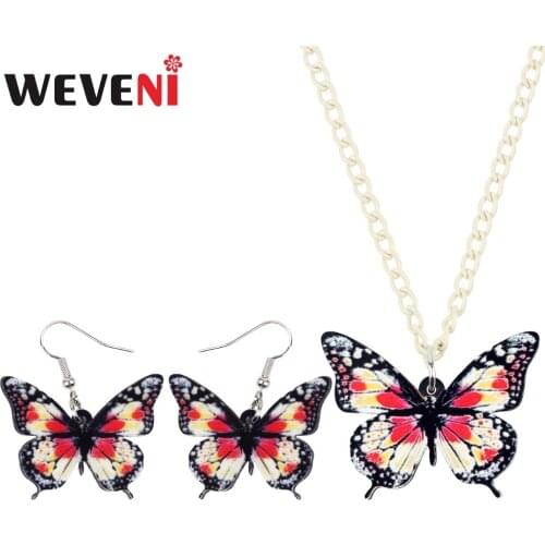WEVENI Original Acrylic Trendy Floral Butterfly Earrings Necklace Collar Insect Jewelry Sets For Women Girls Female Drop Ship