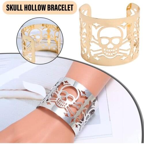 Fathers Day Gift Skull Bracelet Metal Hollow Hand Open Ring Wide Surface Unisex LL@17
