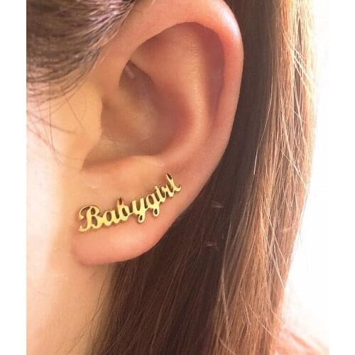 Popular in Europe and America, English Babygirl Babygirl stainless steel ear studs give gifts to friends