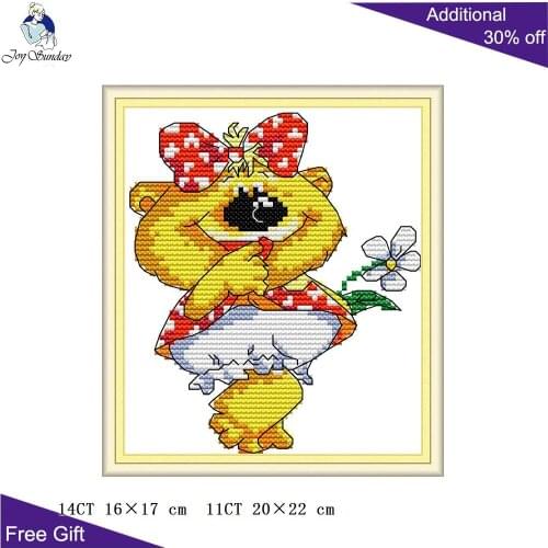 Joy Sunday Little Bear Sister DA455 14CT 11CT Counted and Stamped Cute Baby Bear Home Decor Embroidery DIY Cross Stitch kits