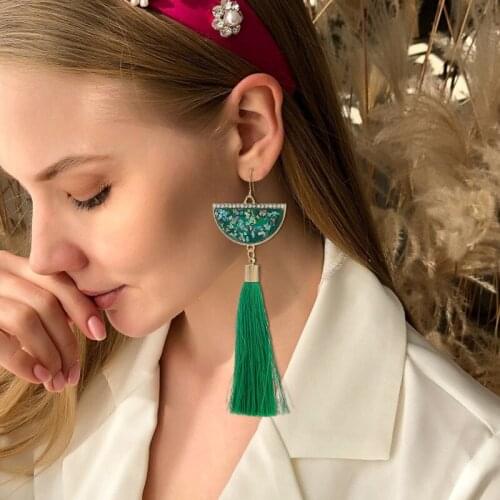 Earrings For Women 2021 Trend Jewelry Bohemian Red Piercing Hanging Long Geometric Tassel Resin Vintage Ethnic Earring Gifts