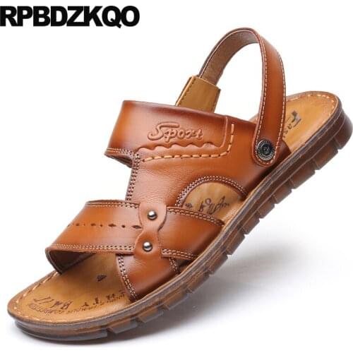 Open toe slippers beach flat slides fashion shoes slip on 2019 waterproof brown men sandals leather summer water native outdoor