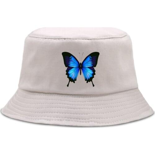Blue Butterfly Bucket Hat Foldable Cotton Fishermans Hats Sunscreen Beach Sun Cap Unisex Outdoor Casual Panama Bucket Hats
