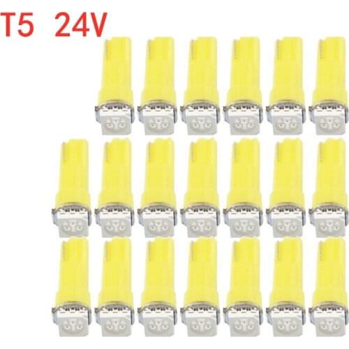 20Pcs Yellow T5 5050 1SMD 24V Wedge Dashboard LED Lights Bulbs Car Lnstrument Lndicator AC Lamp Auto Lnterior Accessories 73 74