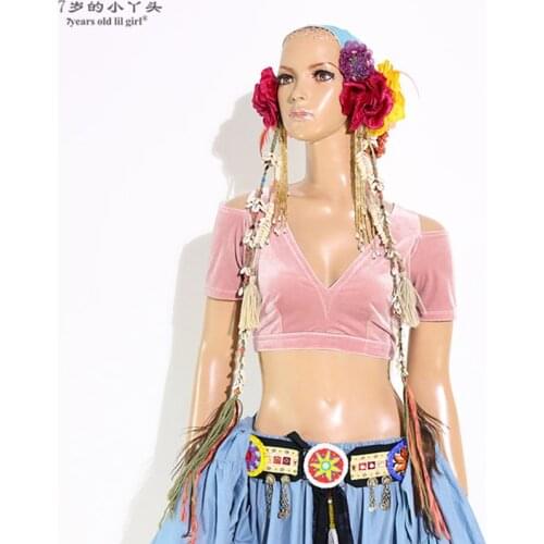 Belly Dance Velvet Fat Chance Tribal Choli Costume Short Drop Sleeve Top CJJ19