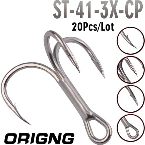 20pcs/Lot Super Sharp ORIGIN Treble Fishing Hooks 2/4/6/8/10# High Carbon Steel Treble Hooks Fishing Tackle ST-41-3X-CP YU066