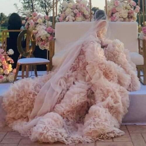Extra Puffy Tulle Wedding Dresses With Long Train Flouncing Long Sexy Bridal Wedding Gowns Custom Made Plus Size