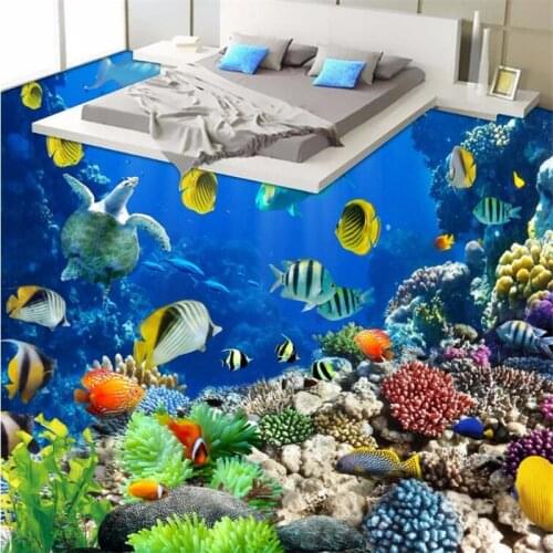 Wellyu Custom floor painting 3d wallpaper beautiful underwater world tropical creature toilet bathroom 3D floor papel de parede