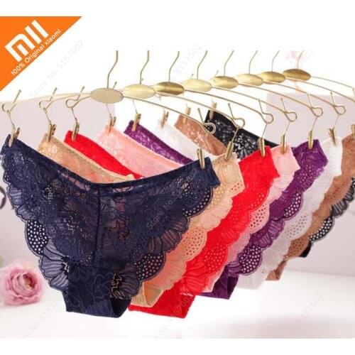 Xiaomi 3pcs Sexy Lace Briefs Panties Woman Lace Underwear Female Hollow Out 100% Cotton Crotch Briefs Underwear For Woman