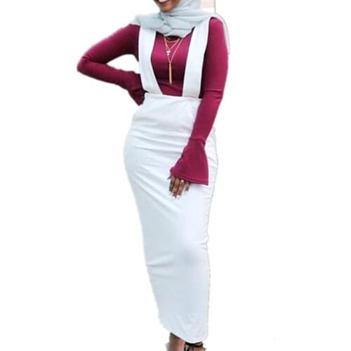High Waist Pencil Skirt With Straps Women Stretch Bodycon Bandage Suspender Skirt Faldas Mujer White Muslim Long Maxi Skirts