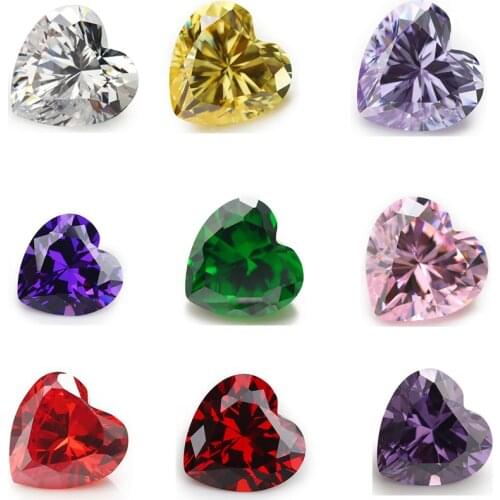 Factory price 5A 3x3~15x15 Heart Shape White , Voilet,Olive , Purple, Yellow, Pink Cubic Zirconia Stone Loose cz