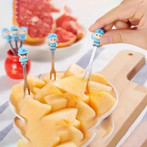 6 PCS/Set Christmas Cute Mini Cartoon Solider Forks Stainless Steel Stirring Fruit For Kids Dessert Coffee Handle Party Supplies
