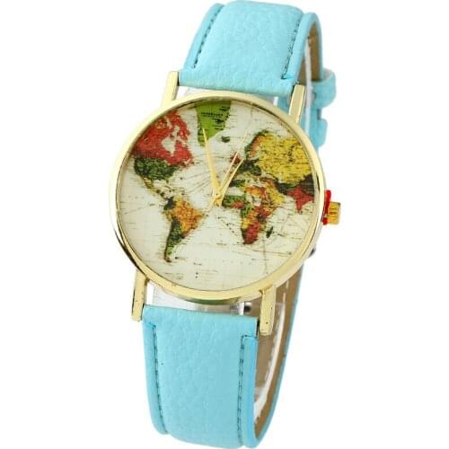 Gnova Platinum retro women watch Top PU Leather Denim look quartz wristwatch fashion world map reloj femenino geneva style A849