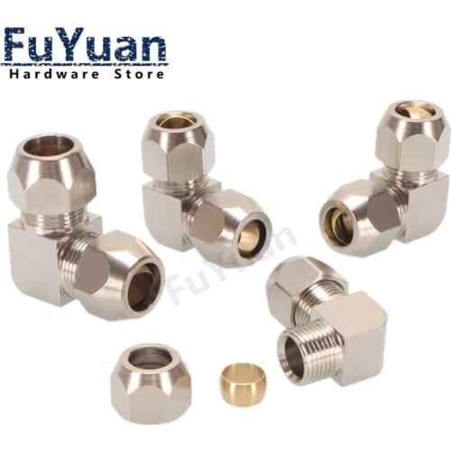 1pcs Pneumatic Card Set Ring 90 Degrees Elbow oil Pipe Fitting 4 6 8 10 12 14mm Pipe Brass Compression Tube Fittings Connector