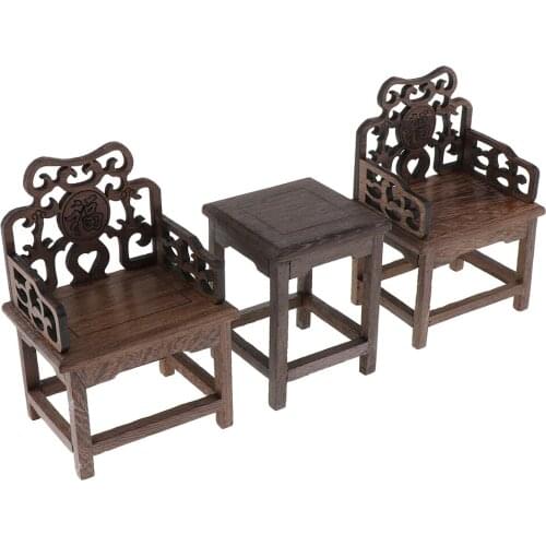 3pcs 1/6 Chinese Wood Square Table End Table Stool Armchair for BJD Dolls