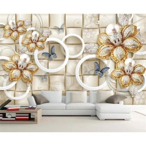 European Style 3D Stereo Circle Pearl Flower Murals Wallpaper Living Room TV Sofa Background Wall Cloth Luxury Papel De Parede