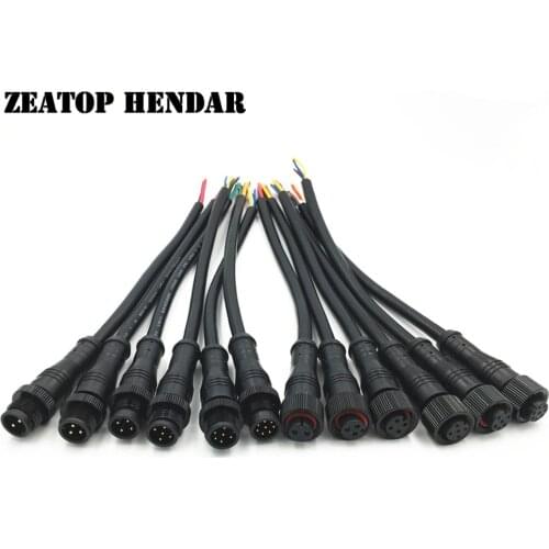 5Pair Metal Screw M12 Waterproof 2 3 4 5 6 8 Pin IP68 Cable Copper Wire Plug for LED Strips Male and Female Jack Connector Black