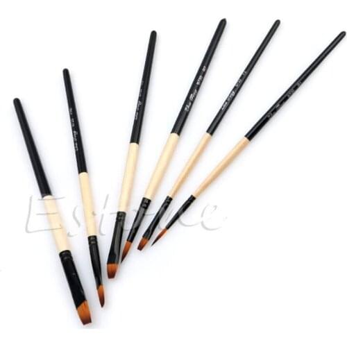 6 Pcs/Set Flat Nylon Hair Paint Brush Gouache Acrylic Oil Painting Art Craft