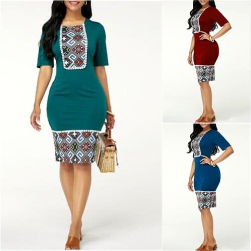 African Dresses for Women Plus Size New Style Dashiki Print Short Sleeve Bazin Africa Dress African Pencil Bodycon Dress 2020