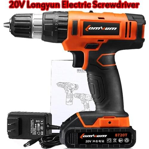Longyun 20V impact Drill Adjustable speed Cordless Hammer Industrial drill Concrete wall precision screwdriver tool