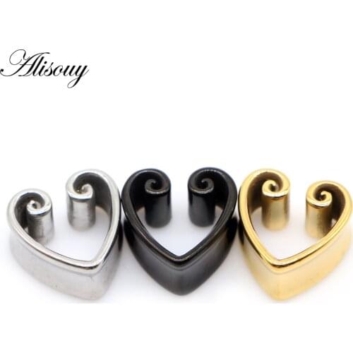 Alisouy 2 pieces New Heart-Shape Notch Ear Piercing Plugs Cool Body Jewelry Ear Statement Stainless steel Earrings Expander