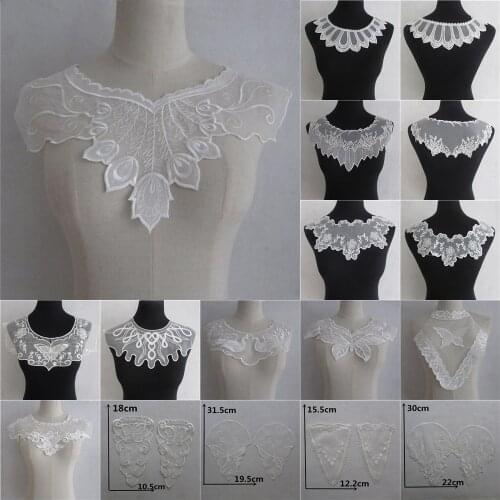 White Lace Fabric Embroidery Applique Tulle Neckline DIY Lace Collar Sewing Supplies Decoration Bride Wedding Dress Accessories