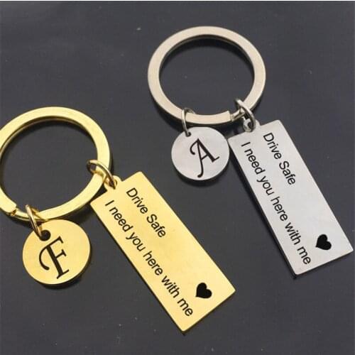 Drive Safe i Need You Here With Me Initial Coin Key Chain Stainless Steel Gold Keychain For Men Birthday Gift