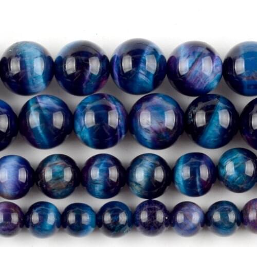 Natural Blue Starry Bicolor Tiger Eye Stone Beads Round Loose Spacer Beads For Jewelry Making 6/8/10mm DIY Bracelet Necklace