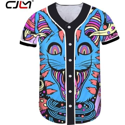 CJLM New Man Casual Harajuku 3D Printed Personality Punk Pattern Baseball Shirt Colorful Blue Cat Tshirt Big Size 6XL