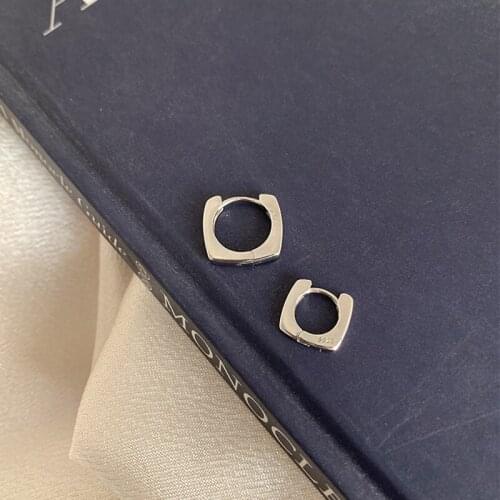 DE109 925 Sterling Silver Square Hoop Earrings for Women Men Hollow Geometric Punk Earrings Gold Jewelry Gifts