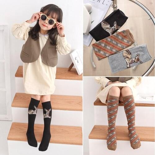 Childrens calf socks spring and autumn pure cotton pure color deer tide socks childrens fashionistas over the knee stockings