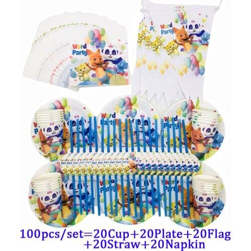 Childrens Word Party Birthday Decorations Disposable Cup Plates Straws Napkin Tableware Set Baby Shower Party Supplies Banners