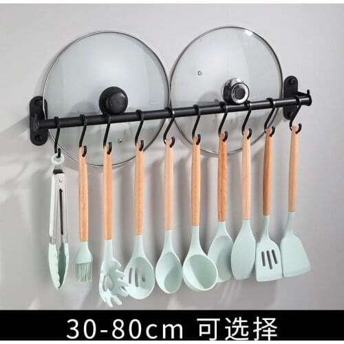 Punch holes/No punching Black kitchen hanger holder rack space aluminum storage rack condiment hanger pan lid rack