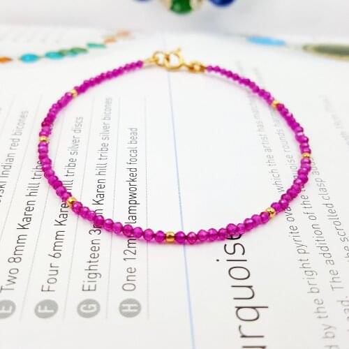 Purple Red Remade Ruby 1-2mm Tiny Bracelet 925 sterling silver Gold Color Shining Bracelet 7''-8