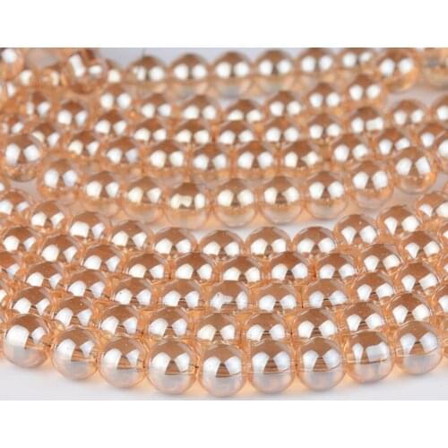 Top quality gold champagne ball Metallic Titanium Coated Natural Quartz Crystal Glass Smooth Round Bead 4/6/8/10/12/14/16MM H500