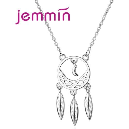 Exquisite Hot Sale Leaves Hollow Moon Design Pure 925 Sterling Silver Necklace For Sweet Woman Girls Valentines Day Gift