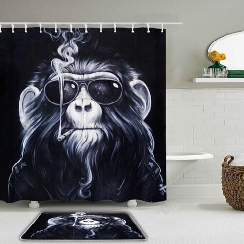 2pc Funny Cute Cat Dog Animal Printed Shower Curtain Set Bath Curtains Polyester Waterproof + Bathroom Non-slip Floor Mat Rug