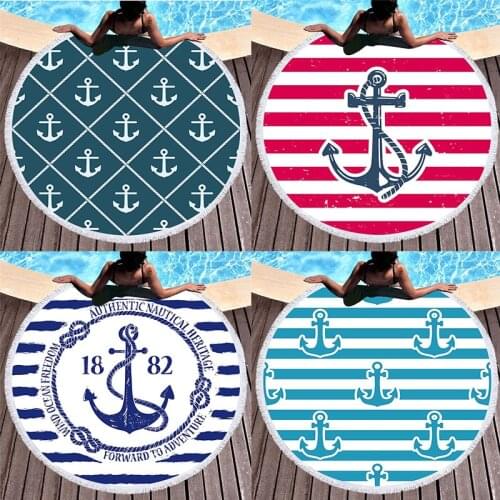 Round Printed Beach Towel Microfiber Swimming Towel Navy Style Beach Beach Towel