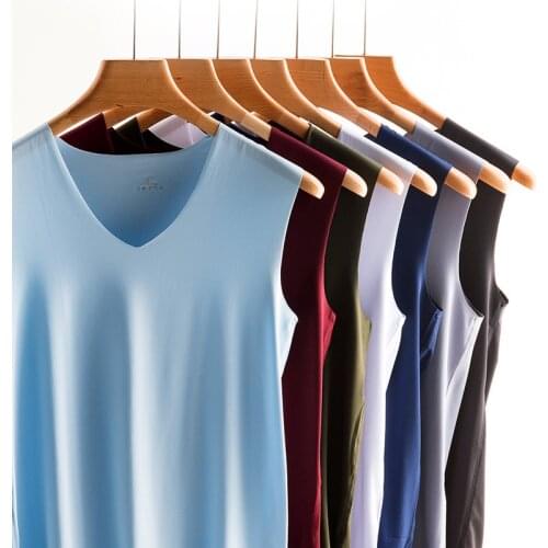 Summer Ice Silk Men‘s Tank Top Mens Summer High Elastic Seamless Vest Sleeveless Tight Running Fitness Gym Sports shirt Vest