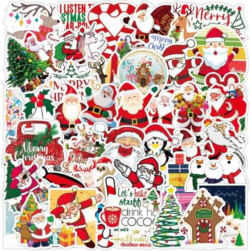 50PCS Cartoon Christmas Stickers DIY Travel Skateboard Suitcase Guitar Luggage Laptop Graffiti Sticker Decals Fun for Kid Gift