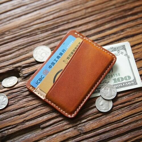100% Genuine Leather Card Holder For Male Men Vintage Handmade Short Small Mini Slim Front Pocket Wallet Case Coin Purse Pocket