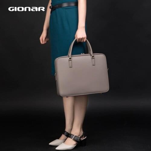GIONAR Mens Womens Genuine Leather Briefcase Work 14 Inch Laptop Computer Bag Documents Crossbody Messenger Bags Attache Case