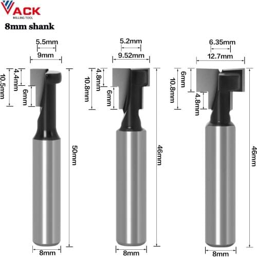 1/4" 6mm 8mm Shank T-Slot Cutter Router Bit Set Hex Bolt Key Hole Bits T Slotting Milling Cutter For Wood Woodworking