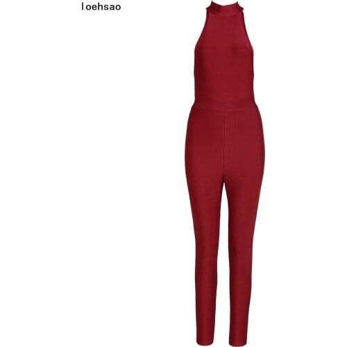 New hot sexy women Bodycon Bandage Jumpsuit black khaki wine red rayon bodysuit casual bandage playsuit club party pencil pants