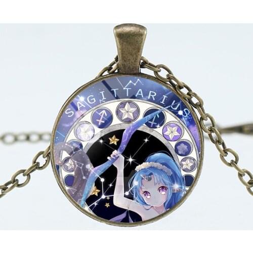 New Twelve Constellation Necklace Bronze Time Gem Round Pendant Fashion Retro Style Aquarius Taurus Decoration Accessories