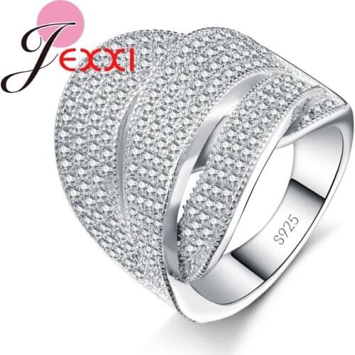 Charm Staggered Design White Full Clear Micro Cubic Zirconia Party Rings For Woman Bridal Wedding Bands Ring Wholesale