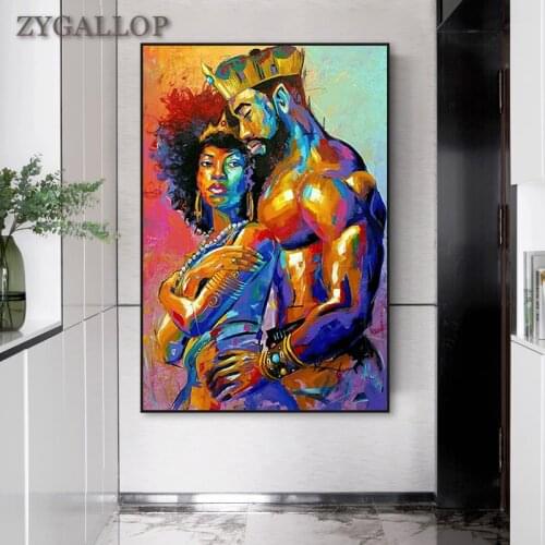 Canvas Print African Art Oil Painting Couple Posters and Prints King and Queen Abstract Wall Art Canvas Pictures for Home Design