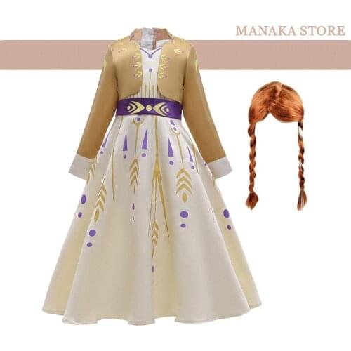 Anna Dress Girls Snow Queen Princess Dress Kids Cosplay Clothing Wig Children Carnival Birthday Party Festival Costume Accessory